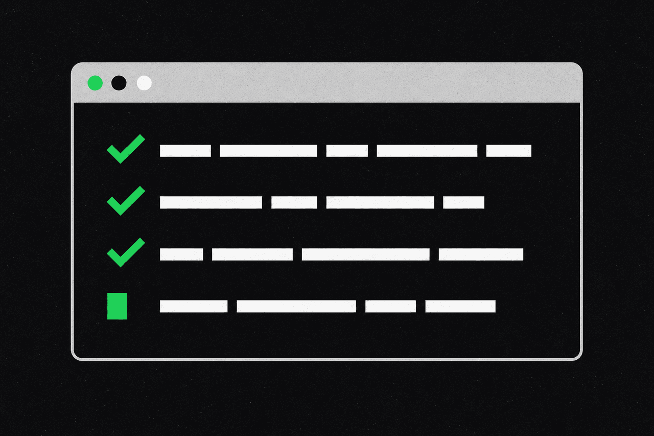 A terminal window with a task list, three items checked in green and a green block cursor, the Goal Buddy tool
